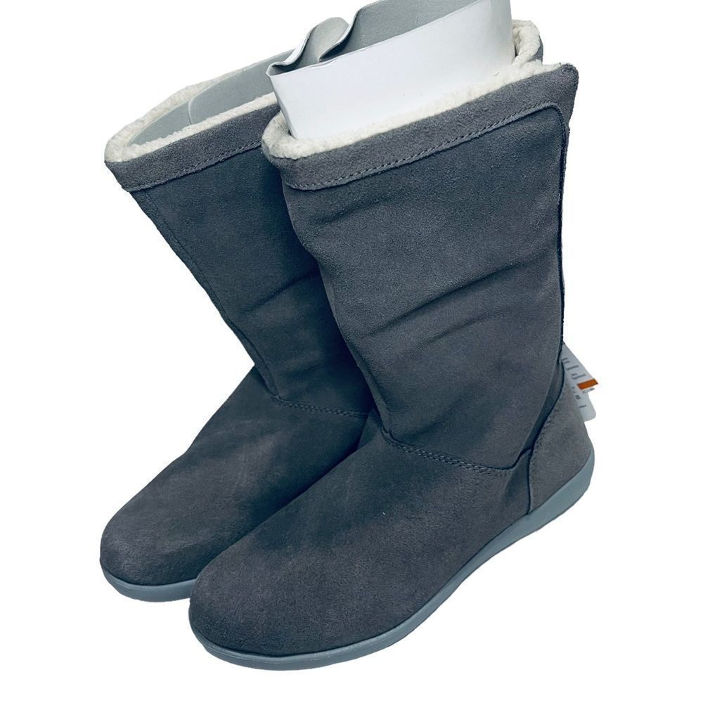 NIB Crocs Adela Foldover Fuzz‎ Bootie 6 Smoke Standard Fit Gray